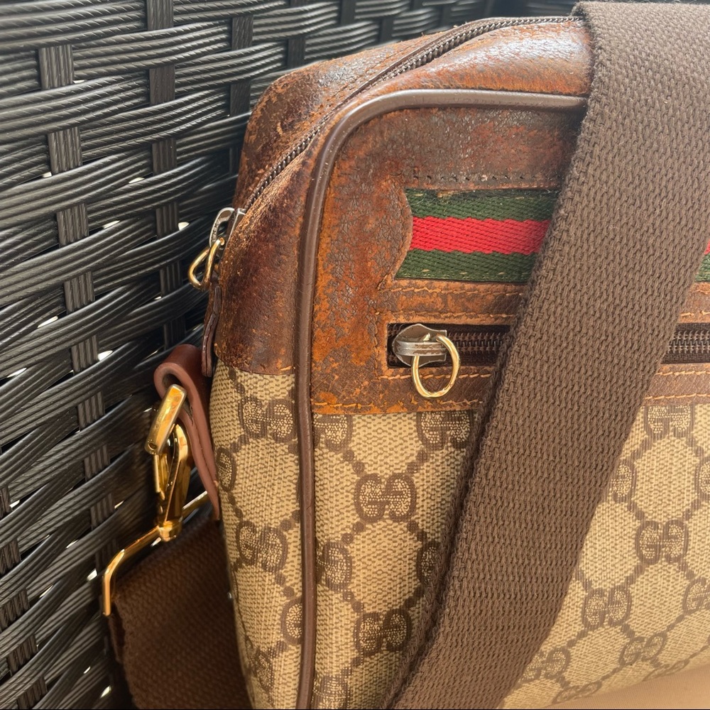 Gucci Vintage Purse 80s Supreme Monogram GG Crossbody Bag Brown Red Green - Picture 14 of 16